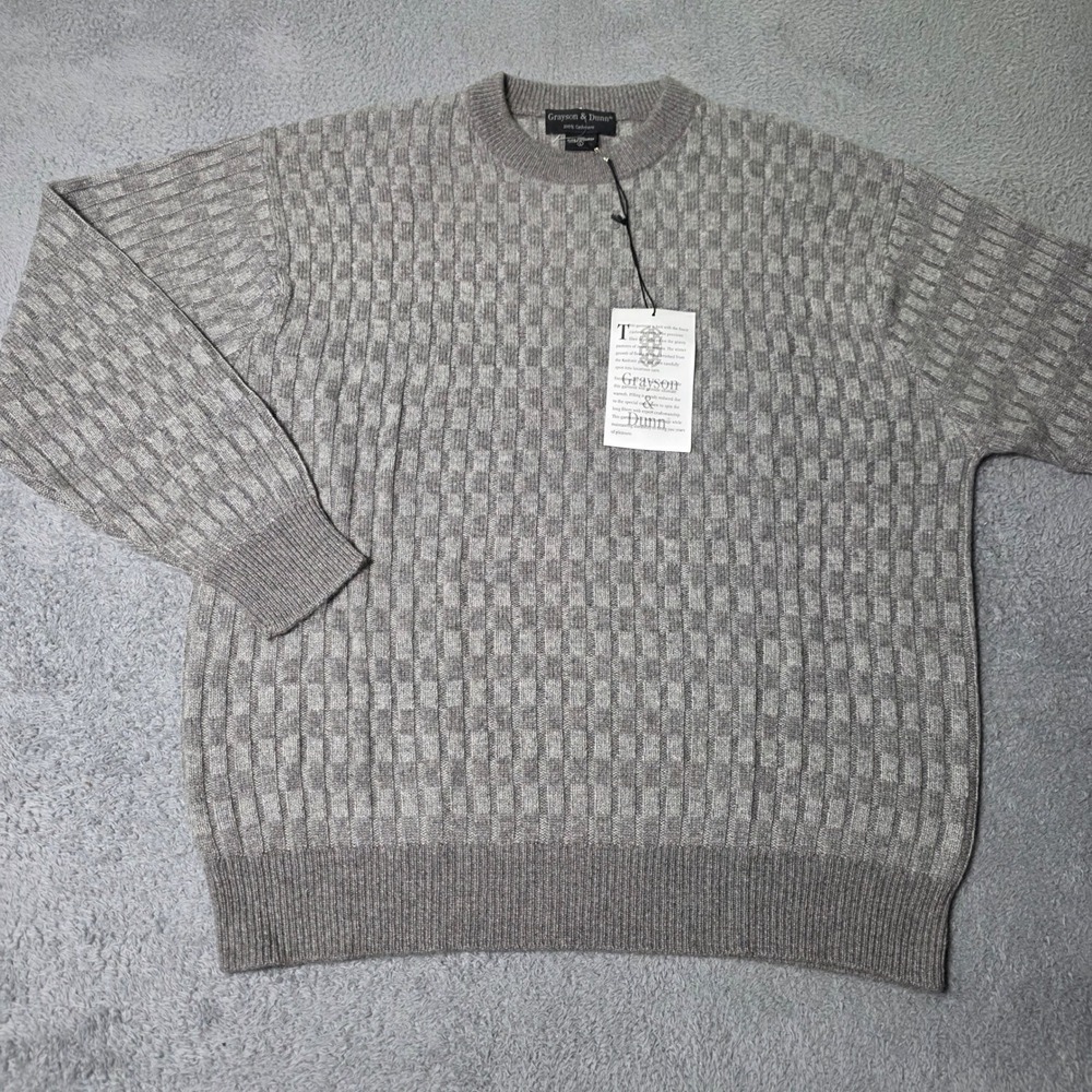 Grayson & Dunn Mens L Sweater Grey 100% Cashmere Textured Crewneck Knit VTG 90s